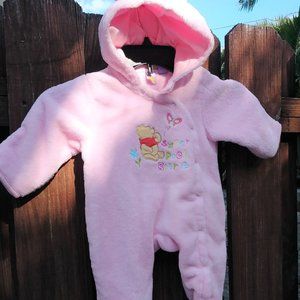 Disney Pink Winnie The Pooh Hooded Sleeper footed Pajamas 0-3 months
